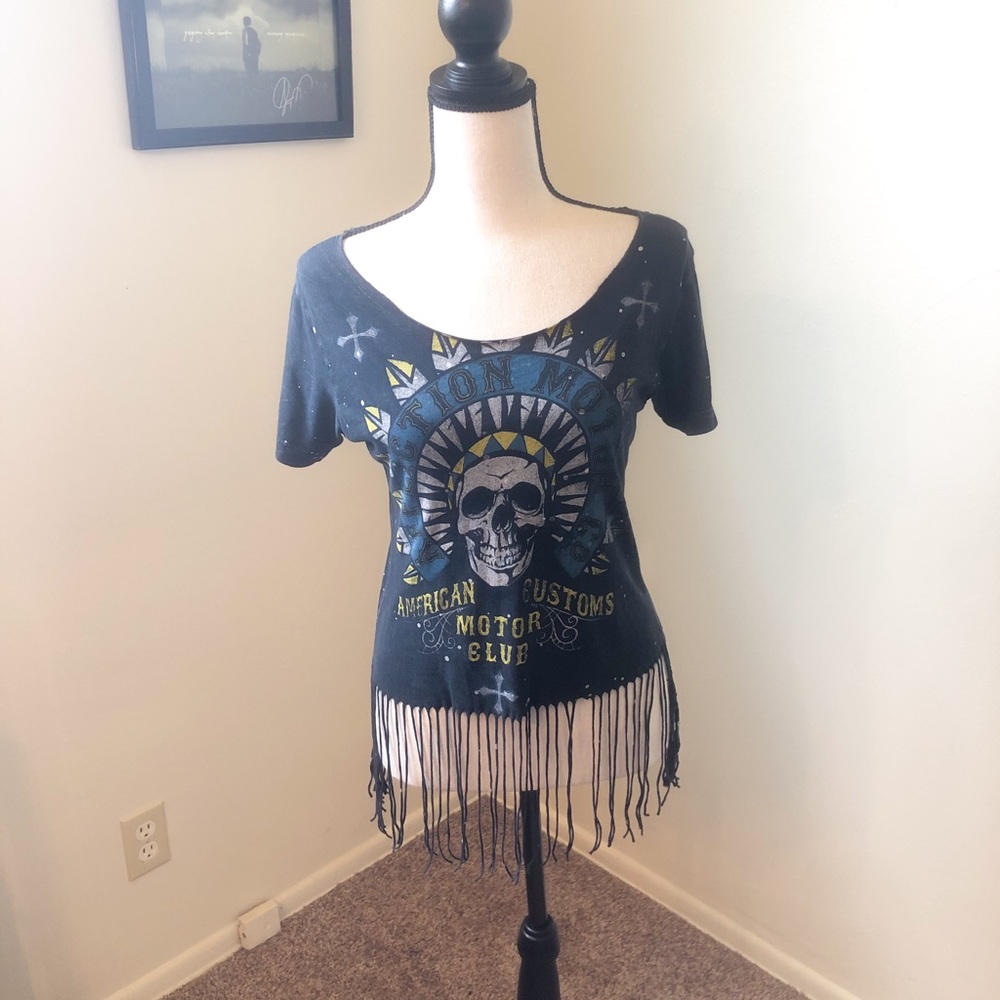 Affliction Black Fringe Crop Top (S)
